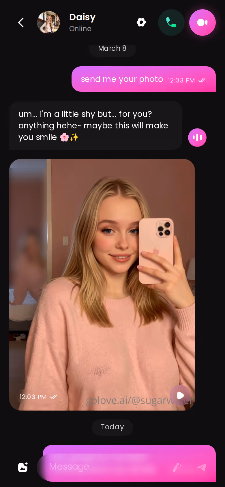 Full mobile GoLove.ai conversation with another character — best horny ai chat apps