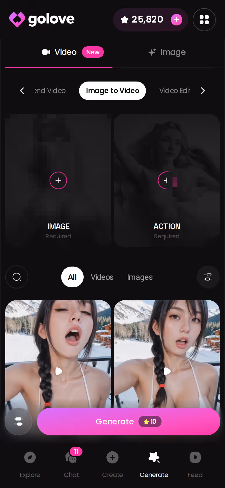 GoLove Image to Video option turning a still photo into a short clip on mobile